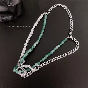 Rắn Nhỏ Cuộn Dây Pha Lê Xanh Xương Đòn Dây Xích Mới Phong Cách Trung Hoa Đá Tự Nhiên Khâu Đôi Đính Hạt Vòng Cổ Hình Rắn Xương Đòn Dây Xích 6.5