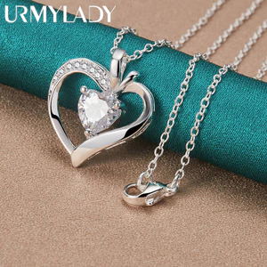 Mặt Vòng cổ quyến rũ hình trái tim bạc 925 16 / 18 / 20 / 22 / 24 / 26 / 30 Inch dành cho nữ Trang sức đính hôn đám cưới