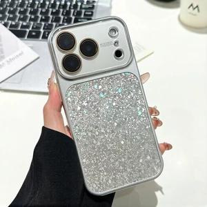 Màu Bạc Lấp Lánh Vỏ Máy Ảnh Mạ Vỏ Điện Thoại Cho iPhone 17 Pro Max 16 15 14 Vỏ Bảo Vệ Chống Sốc