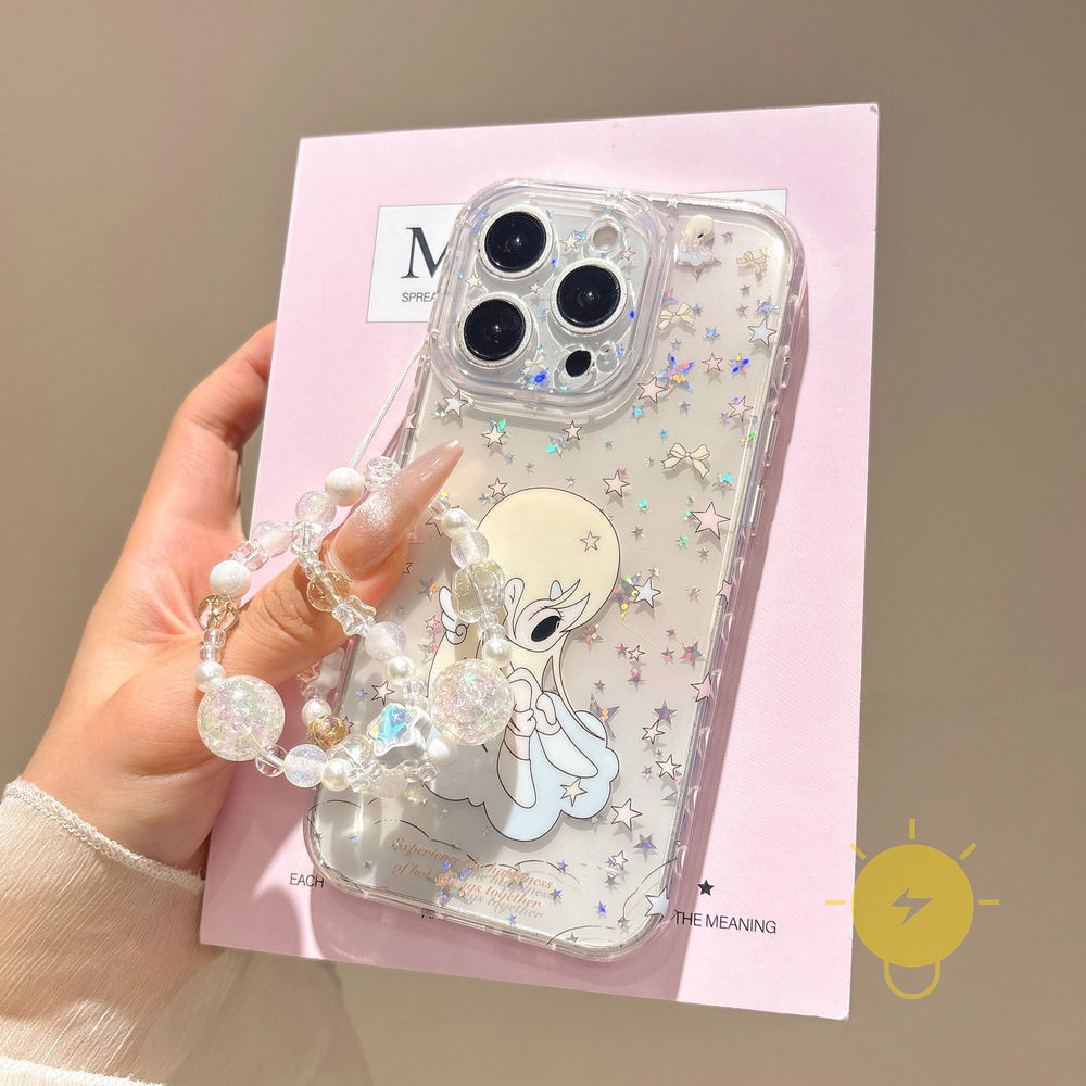 Phone Case For iPhone 17 Pro Max 16 15 TPU Transparent Keychain Chain Star Heart Girl Aesthetic Korean Cute