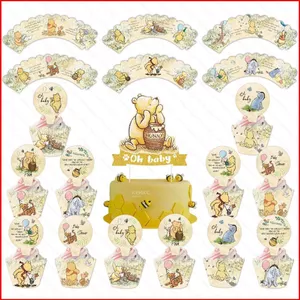 ST2 Gấu Pooh trang trí tiệc sinh nhật biểu ngữ bánh topper bóng bay bộ đồ dùng cho bé tắm bé trang trí tiệc TS2