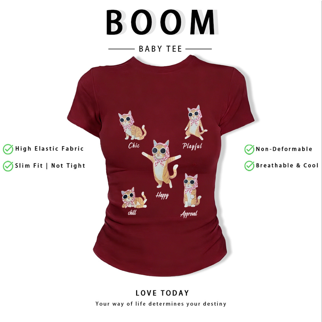 BOOM Áo Baby Tee Nữ Cotton Ôm Body-Áo Thun Ngắn Tay Y2K In Hình PhongCách Mùa Hè, Cổ Tròn Hàng Đầucách hàn quốc phong144