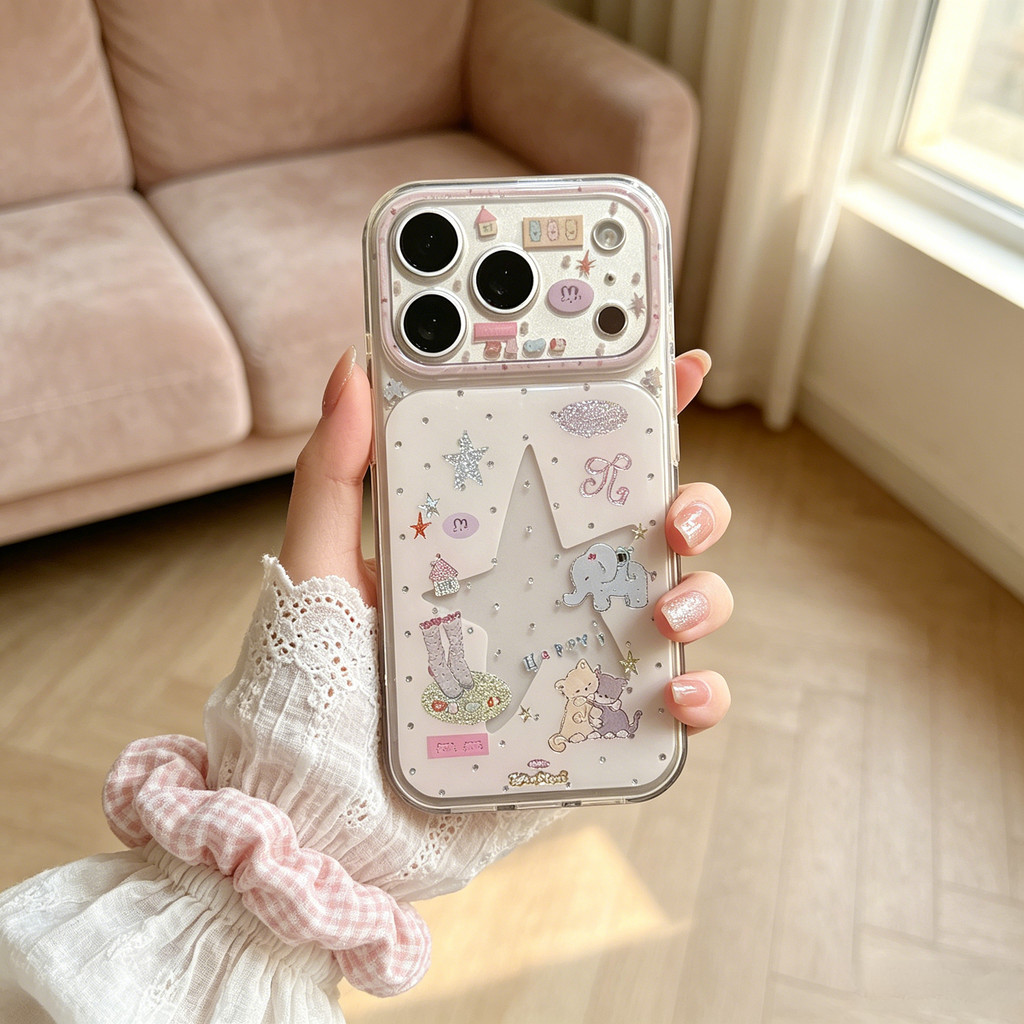 Ốp lưng iPhone họa tiết động vật hoạt hình ngôi sao phù hợp cho iPhone 17 Pro Max 16, 15, 14, iPhone 13 Vỏ bảo vệ chống rơi HIPM