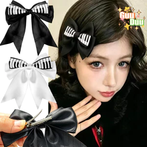 Kẹp tóc nơ phím đàn Piano Gothic - Mũ nón gãy - Kẹp mỏ vịt nơ phong cách Punk - dành cho bé gái - Phụ kiện tóc trang điểm - Kẹp tóc bên nơ / Giao hàng miễn phí