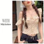 Milyfashion Mùa Hè Phong Cách Mới Tinh Khiết Desire Lá Sen Dây In Chấm Bi Phối Ren Ngắn Top AWMC