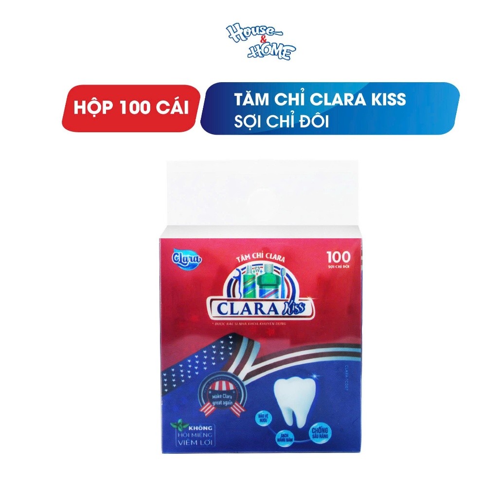 Tăm Chỉ Nha Khoa Clara Kiss Hộp 100 Cái TCNK001, Làm Sạch Kẽ Răng, Sợi Chỉ Kép Bền, Bảo Vệ Nướu Cho Bé Hàng Chính Hãng