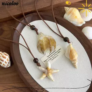 Vòng cổ mặt dây chuyền vỏ sò NICOROO, Vòng cổ sao biển dài phong cách kỳ nghỉ bên bờ biển, Trang sức xương đòn thời trang Thiết kế độc đáo Dây chuyền xương đòn sáng tạo Trang phục hàng ngày
