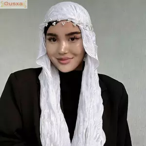 Khăn lụa OUSXA, Khăn choàng chống nắng voan màu trơn, Viền xù thời trang dài voan Hijab che mặt ngoài trời