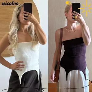 Bộ đồ liền thân dành cho nữ NICOLOO, Bộ đồ liền thân dây đeo Spaghetti không tay có gân, Áo Vest không tay trơn sáng tạo không lưng mỏng vừa vặn hàng đầu mặc thường ngày