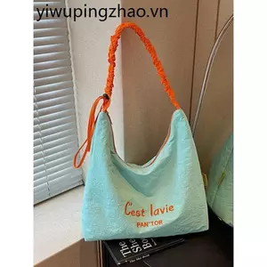 Phong Cách Lười Túi Vải Dung Tích Lớn Nữ 2026 Phong Cách Mới Thường Ngày Phù Hợp Với Chữ Thêu Drawstr