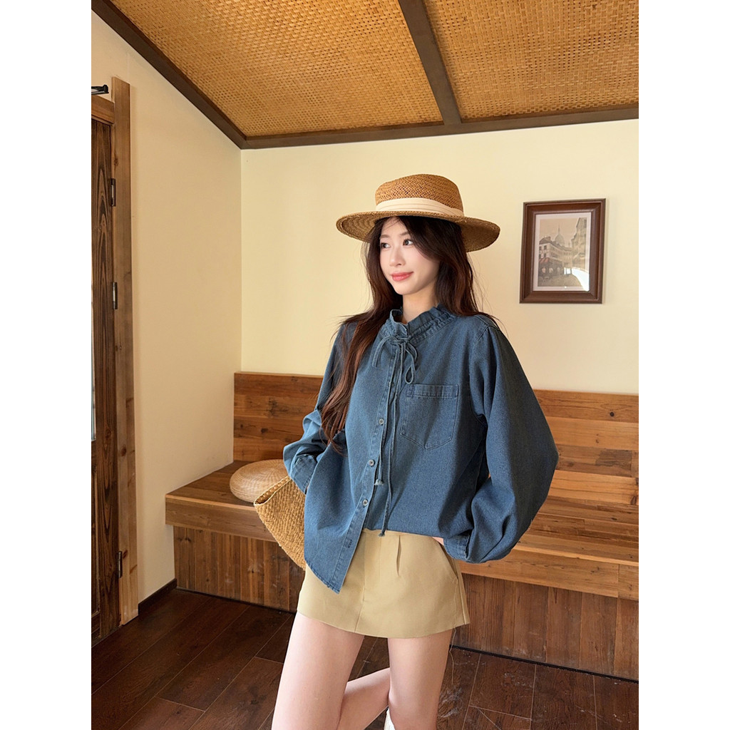 SUXI Mùa hè mới dành cho nữ phong cách Hàn Quốc Áo sơ mi Denim dài tay 2606012