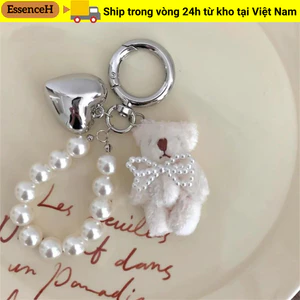 ESSENCEH Lông Tơ Sang Trọng Gấu Móc Khóa, Trái Tim Móc Khóa Túi Phụ Kiện Mặt Dây Chuyền Búp Bê Nơ, Túi Ngọt Ngào Thời Trang Treo Quà Tặng Trang Trí