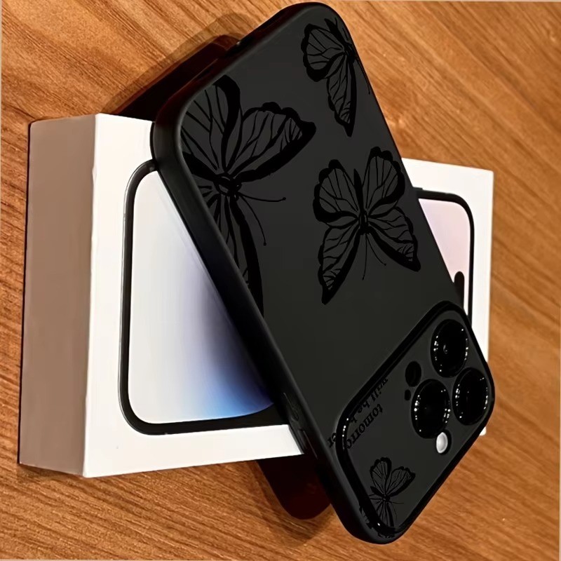 Ốp Điện Thoại Silicon Chống Sốc Bướm Đen Cho iPhone 11 14 15 16 Plus 12 13 17 Pro Max Cho iPhone X XS XR Bìa Mềm
