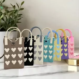 BeautifulHomeA 1 Chiếc Bé Gái Dễ Thương Ngoài Trời Đeo Túi Thời Trang Hàn Quốc Trái Tim Dệt Kim Mini Vuông Túi Xách Nữ Nhỏ Điện Thoại Di Động Túi Đeo Vai VN