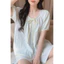 Bộ Đồ Ngủ Ngắn Tay VN, Phong Cách Hàn Quốc, Phong Cách Nữ, Xanh Ngọt Ngào, Quần Short Ngắn Tay Mỏng Mùa Hè, Đồ Loungewear, ins Style