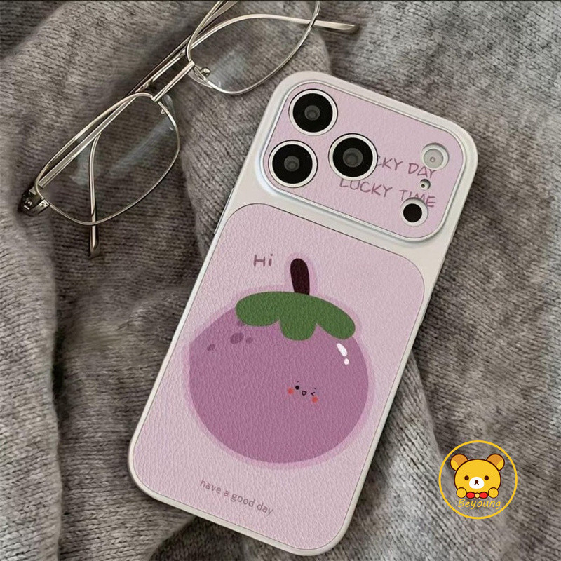 Ốp điện thoại hoạt hình cà tím cho Redmi Note 15 14 13 12 12S Turbo 11 SE 11S 11T 10 9 Pro Max Lite 10S 9S 8 Pro Plus 5G 4G Vỏ mềm da PU màu trắng dễ thương
