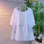 Áo sơ mi ren giảm tuổi thời trang cỡ lớn mùa hè dành cho nữ tay ngắn quấn thịt dáng rộng dáng ôm hơn 150kg Áo cổ phẳng