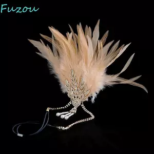FUZOU Lông Mũ Vintage Hợp Thời Trang Ngọt Ngào Phụ Kiện Tóc Kim Cương Tua Rua Dài Gatsby Cosplay Đầm Mũ Hiệu Suất Sân Khấu Tóc Hóa Trang Đảng Phụ Kiện Tóc