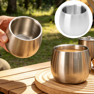 Cốc Inox Nhỏ 120ml Cho Sữa Văn Phòng Tại Nhà - Cốc Cà Phê Hai Lớp Cách Nhiệt Bền Đẹp
