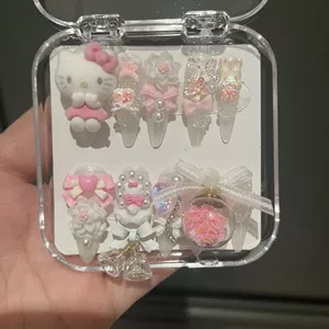 Handmade Có Thể Đeo Được Hoạt Hình Kitty Có Thể Tháo Rời Miếng Dán Dễ Thương Đã Hoàn Thành Móng Tay Miếng Dán Móng Tay