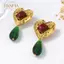 PNPIA- Vintage Ngọc Lục Bảo Xanh Giọt Nước Mặt Dây Chuyền Độc Đáo Thả Bông Tai Tuyên Bố Hình Trái Tim Bông Tai Retro Thời Trang Nữ Món Quà Trang Sức