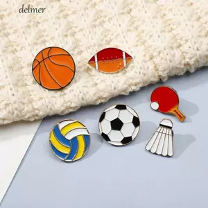 DELMER Bóng Thể Thao Men Pin, Bóng Rổ Bóng Đá Nhỏ Giọt Dầu Thổ Cẩm, Phụ Kiện Trang Sức Dễ Thương Hoạt Hình Ve Áo Huy Hiệu Kim Loại Trang Trí Huy Hiệu