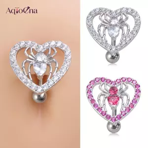 AqToCna Nhện Trái Tim Bụng Nút Nhẫn Rốn Xuyên Ngược Cong Thanh Phẫu Thuật Thép Rốn Nhẫn Nữ Gợi Cảm Cơ Thể Trang Sức AqToCna