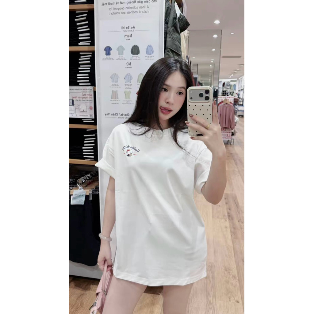 Áo Thun Form Rộng Hello Kitty Hình In Nét- Unisex Cao Cấp Cotton 2 Chiều Dày Dặn Loại