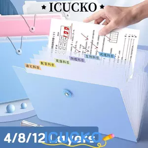 Thư mục tập tin ICUCKO A4, 4 / 8 / 12 Túi Organ lưu trữ phân loại, Giấy kiểm tra sáng tạo Lưu trữ hồ sơ chống nước PP Văn phòng trường học