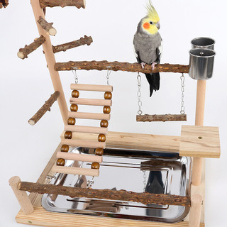 Tự Nhiên Gỗ Chắc Chắn Vẹt Playstand Sân Chơi Chim Có Thang Xoay Nhai Đồ Chơi Thép Không Gỉ Ăn Khay Có Thể Tháo Rời Cho Vẹt Nhỏ Vừa Cockatiel Budgie Lovebird
