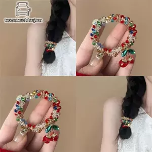 Tweeduj Nhiều Màu Sắc Kim Cương Giả Anh Đào Co Giãn Tóc Nữ Cô Gái Ngọt Ngào Trang Trí Tóc Scrunchie Dây Buộc Tóc Pha Lê Phụ Kiện Tóc VN