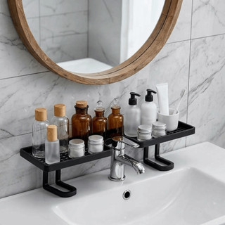 Giá để đồ phòng tắm SENRTY, Kệ lưu trữ vòi không cần khoan bằng nhựa, Thoát nước nhanh đa năng Kệ bồn rửa phòng tắm đơn giản
