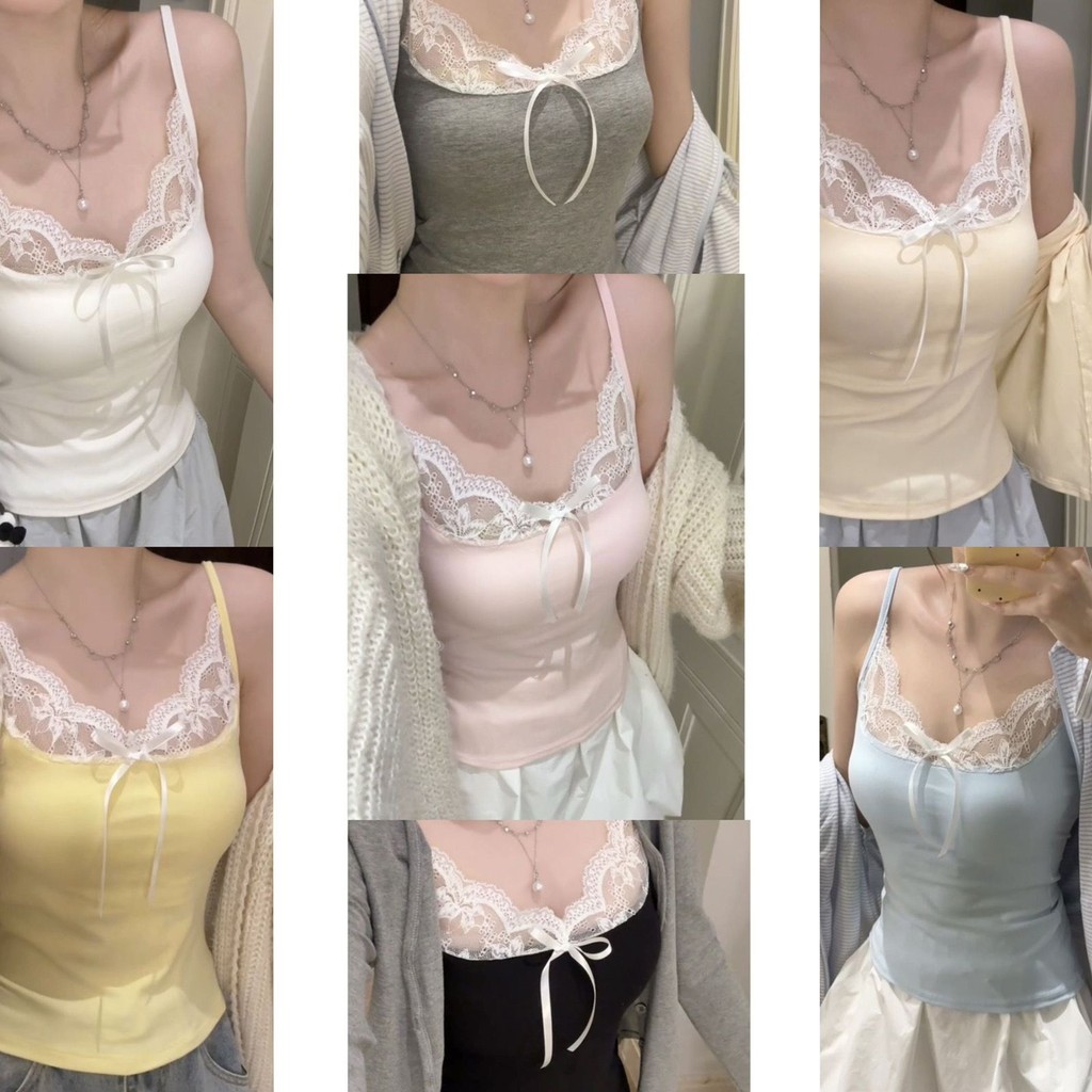 BM Phong Cách Nữ Dễ Thương Đi Kèm Miếng Lót Ngực Ngắn Top Ren Đẹp Lưng Áo Ngực Pure Desire Hot Girl Y2K Dây Đeo Vai Mỏng Hơn Nhìn Bên Ngoài Mặc Bên Trong Hàn Quốc Ngọt Ngào Mát Hẹn Hò Phù Hợp Với Cốc