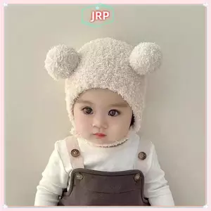 JRP Dễ Thương Mùa Đông Ấm Áp Trẻ Em Bé Gái Bé Trai Mũ Lông Cừu Len Viền Mũ Có Bóng Len Bảo Vệ Tai Mũ Mềm Mại Sơ Sinh Bonnet JRP