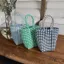 Túi Tote giỏ rau củ BRBRAA, Túi xách dệt PVC chống thấm nước mở hàng đầu, Túi thị trường đa năng dung tích lớn thời trang Mùa hè