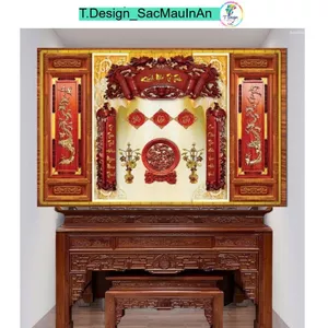 Decal Dán Phòng Thờ - Cuốn Thư Câu Đối - Trang Trí Bàn Thờ Gia Tiên Đẹp, Ý Nghĩa