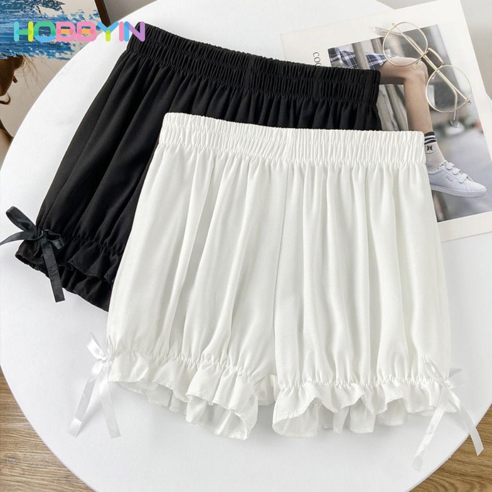 Quần short chống lộ HOBBYIN, Quần an toàn mỏng ren nơ, Quần legging mỏng thời trang Quần short an toàn Quần short bí ngô
