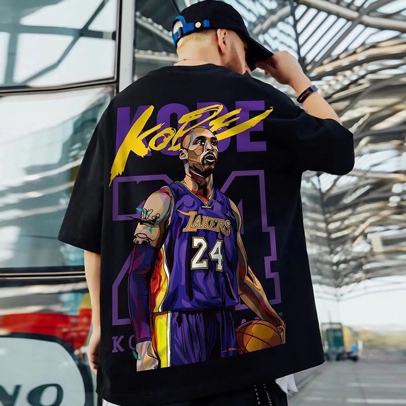 Kobe Bryant 24 Tribute Áo thun dạo phố ngoại cỡ dành cho nam - Áo thun thường ngày phong cách Hip-Hop đô thị