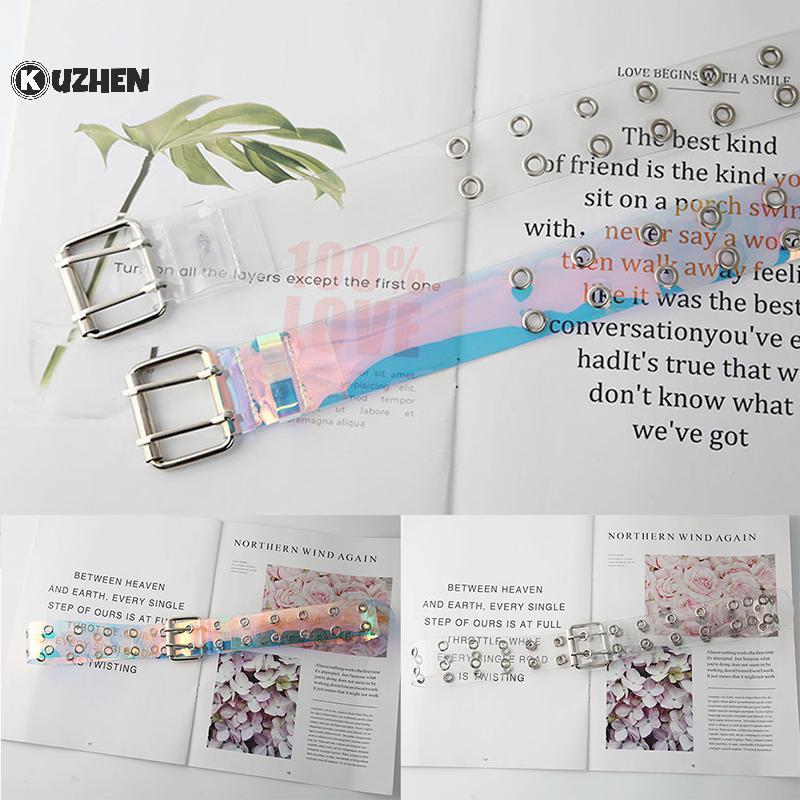 KUZHEN Laser Trong Suốt Ba Chiều Nữ Thắt Lưng Punk Pin Bule Dây Thắt Lưng HOT