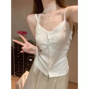 95 Cotton Ren Cổ Chữ v Nữ Xuân Hè Phong Cách Mới Kích Thước Lớn Lưng Đẹp Pure Desire Bên Trong Top
