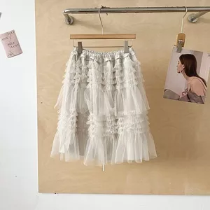 Milyfashion Mùa Hè Phong Cách Mới Nửa Chiều Váy Nấm Cạnh Bánh Váy Ren-Up Gạc Giảm Tuổi Nhỏ Giữa Chiều Dài Váy Y2