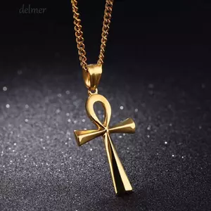 DELMER Chữ Thập Vòng Cổ Ai Cập Trang Sức Hip Hop Thánh Giá Chúa Giêsu Thép Không Gỉ Cho Nam Nữ Tôn Giáo Vintage Dây Xích