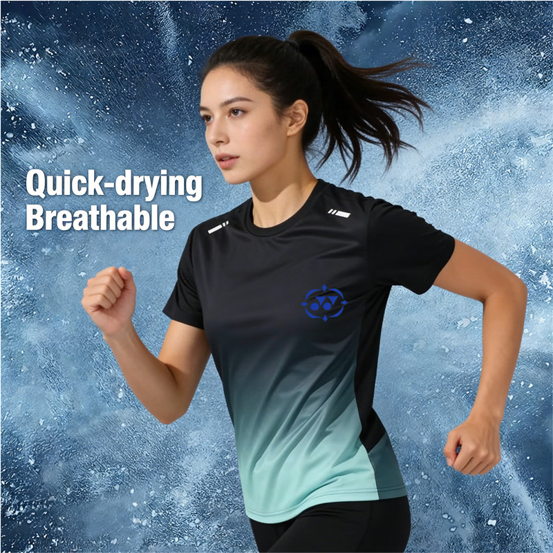 Yonex2026 mùa hè mới đi bộ đường dài và đi xe đạp thể thao khô nhanh tay ngắn nhẹ dáng rộng nam nữ tập luyện ngoài trời Áo thun gradient thể thao