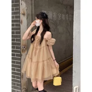 Váy búp bê một vai ren giảm tuổi ngọt ngào Váy nữ mùa xuân Váy voan dáng rộng A-Line S