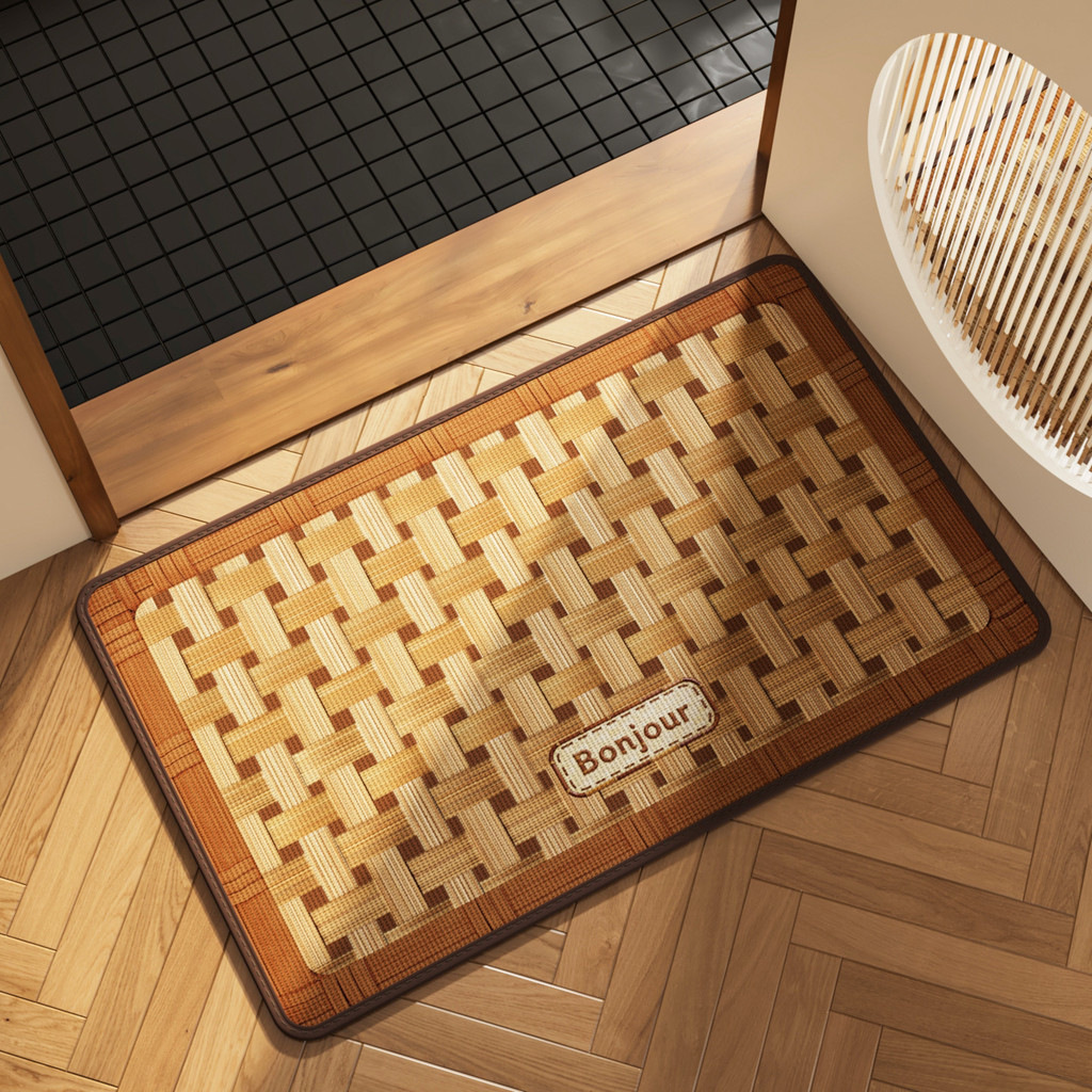 Thảm nhà tắm phong cách cổ điển thấm nước khô nhanh chống trượt 40x60cm dày 5mm chùi chân cửa phòng tắm decor gỗ ấm