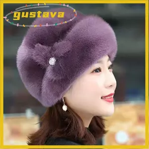 Mũ Xô GUSTAVA, Mũ Mùa Đông Trang Trí Hoa Dày, Lông Thỏ Giả Thời Trang Giữ Ấm Mũ Giữ Nhiệt Đi Xe Đạp Trượt Tuyết