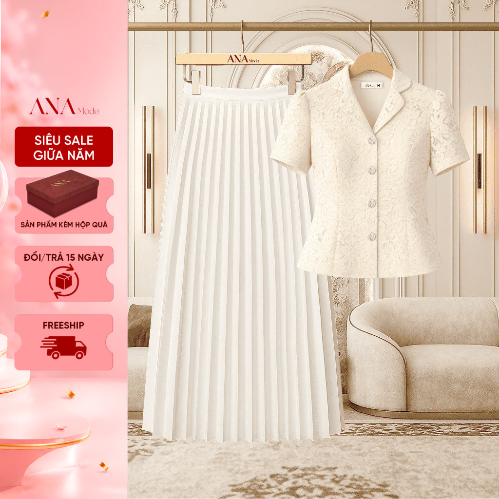 Set Quà Tặng Mẹ Ý Nghĩa Thương Hiệu ANA Mode (Áo CHG03 + Chân váy CHE17 kèm hộp quà)