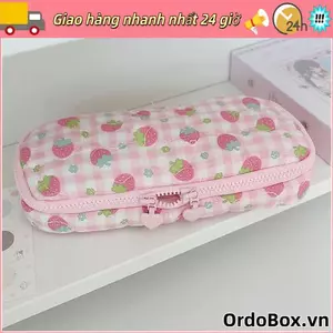 Túi đựng bút ORDOBOX, Túi đựng văn phòng phẩm dung tích lớn có dây kéo, Thiết kế dâu tây đa chức năng Bút chì cầm tay dành cho học sinh