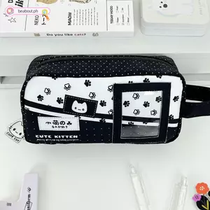 Bút chì BEABOUT, Túi đựng bút dây kéo mèo con dễ thương, Túi đựng bút chì dung tích lớn cầm tay INS Đồ dùng học tập
