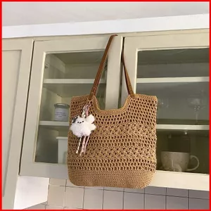 GC2 Lưới Handmade Mùa Hè Dệt Túi Nữ Niche Mới Lười Đeo Vai Móc Hoa Đi Biển Túi CG2
